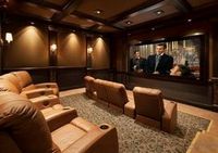 Домашний кинотеатр. интерьеры домашних кинотеатров: текстиль, освещение, мебель для домашнего кинотеатра